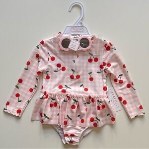 Seafolly Girls Long-Sleeve Flounce Cherry Gingham Paddlesuit & Sunglass Set- 24M